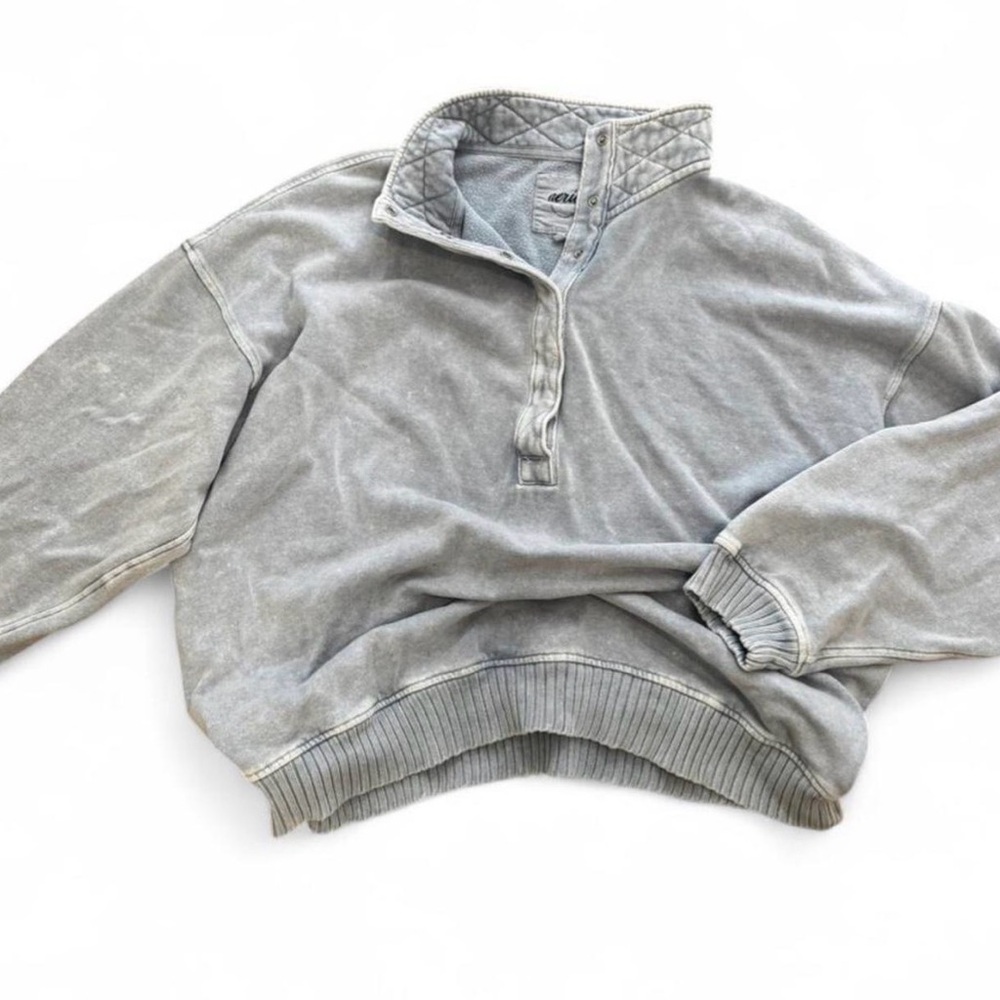 Aerie Oh Snap button up sweatshirt in Light blue